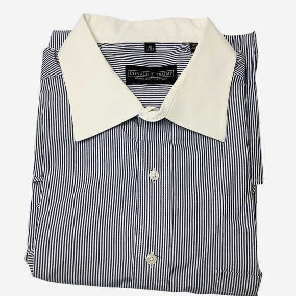Donald J Trump Long Sleeve Button Up Pinstriped Blue Shirt Men's Size 18-32/33 - Picture 4 of 10
